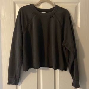 Aerie Crewneck Distressed Sweatshirt, Size M, Charcoal